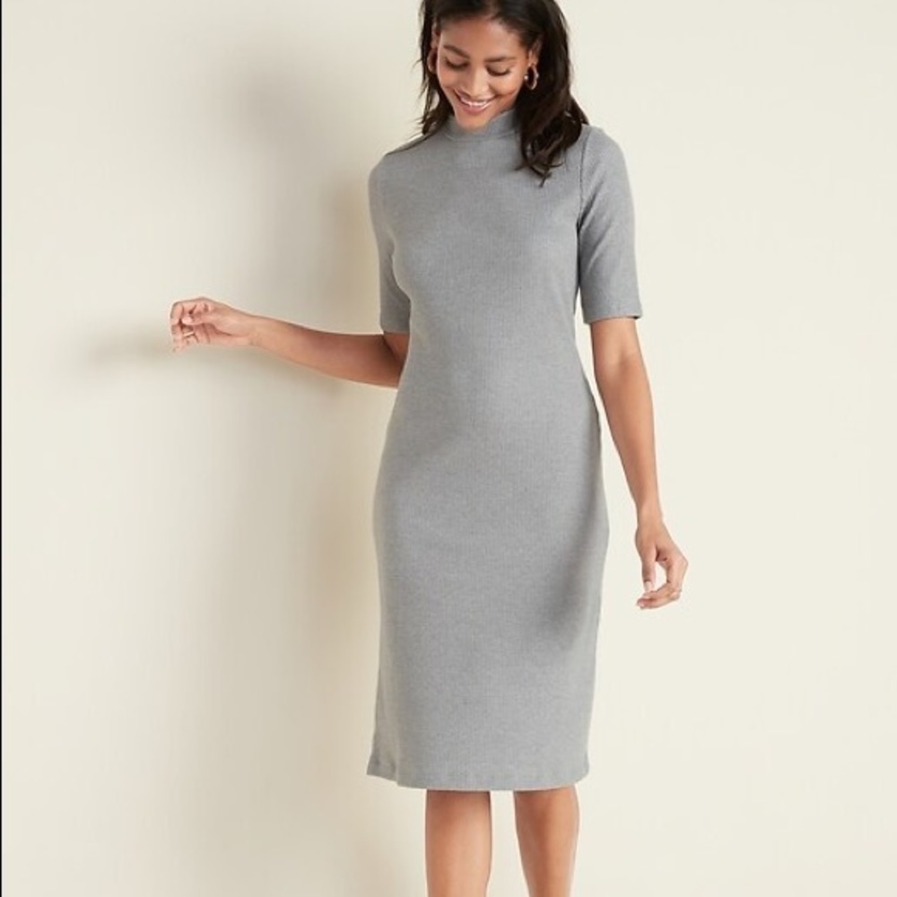 New Plus Gray Mock-Neck Rib-Knit Tee Dress​